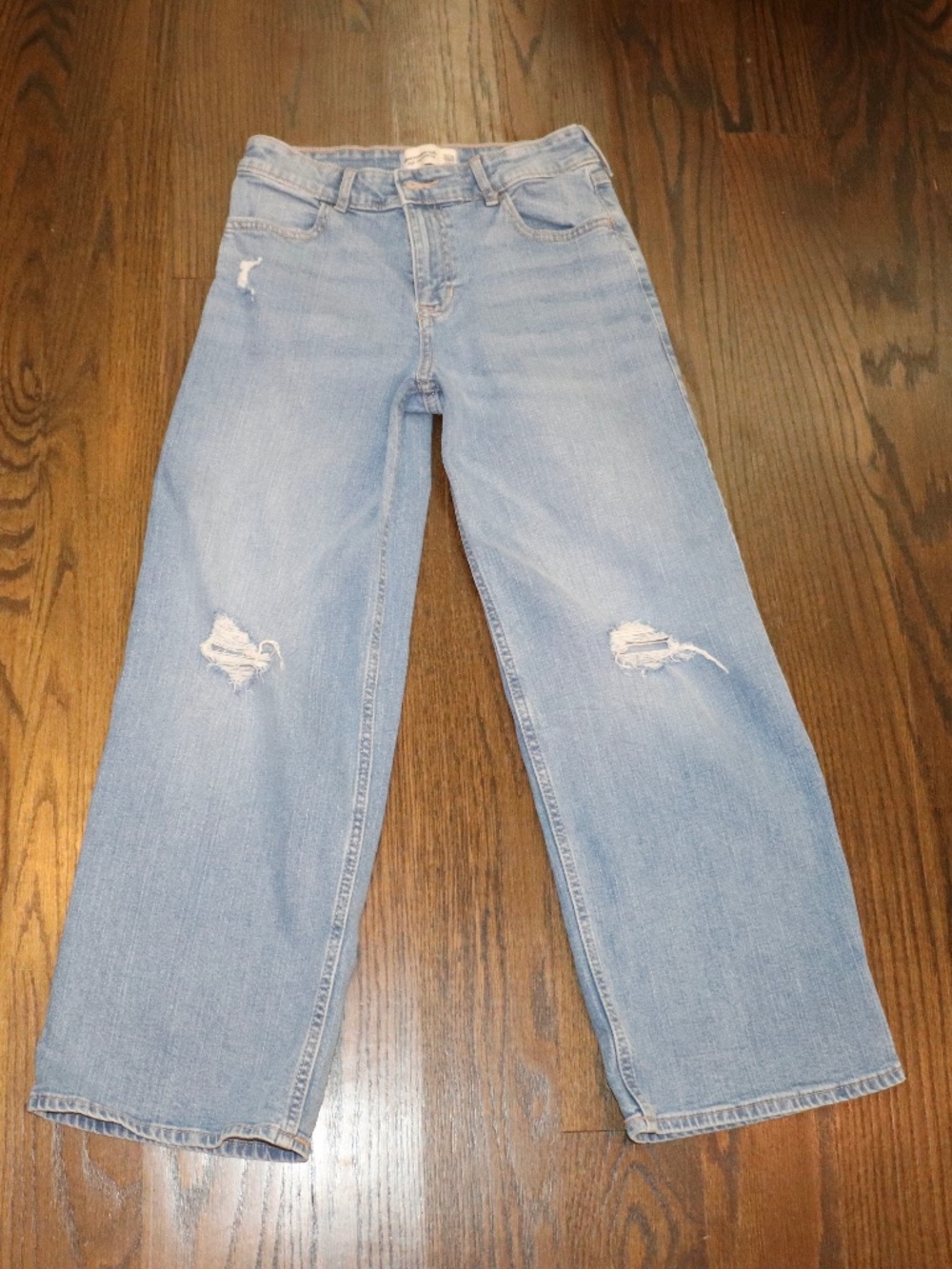 Abercrombie Kids Girls High Rise Wide Leg Jeans Pink Bow Pocket Size 11/12 Short